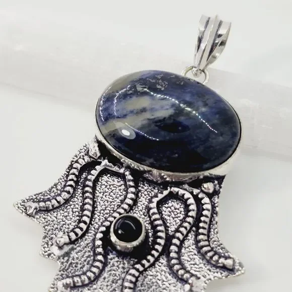 Sodalite Black Onyx Ethnic Handmade Pendant Jewelry 2.4 - Picture 6 of 7